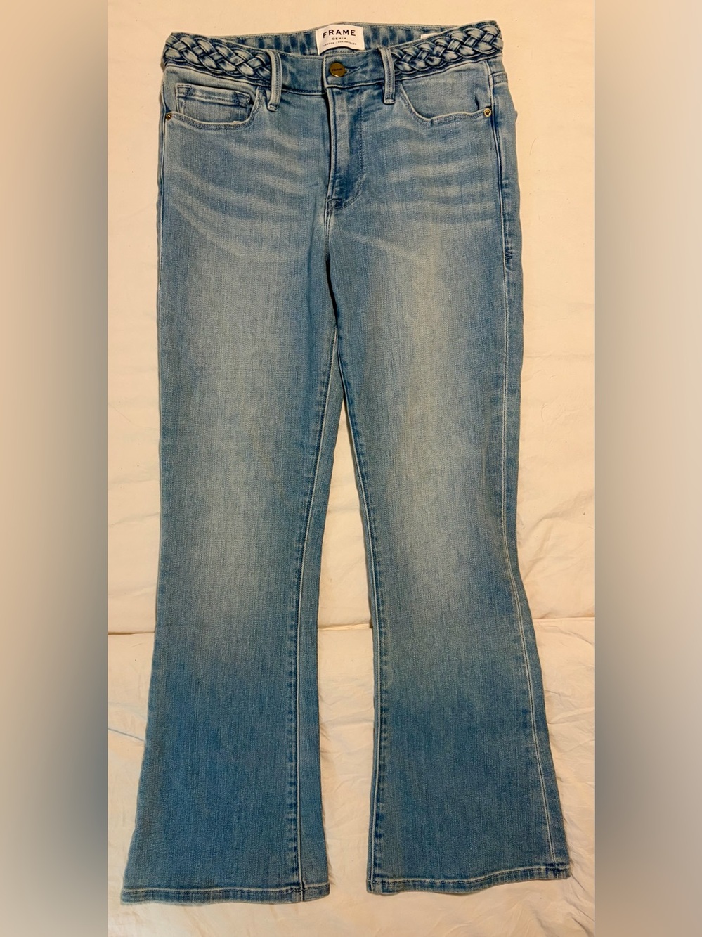 FRAME Le Crop Mini Boot Braided Waistband Jeans Light Wash Size 27